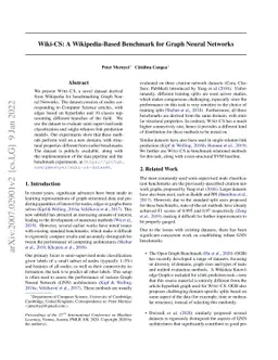 Wiki-CS: A Wikipedia-Based Benchmark for Graph Neural Networks