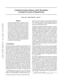 Continual Learning in Human Activity Recognition: an Empirical Analysis
  of Regularization