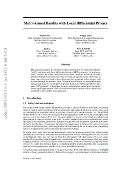 Multi-Armed Bandits with Local Differential Privacy