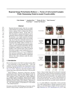 Regional Image Perturbation Reduces $L_p$ Norms of Adversarial Examples
  While Maintaining Model-to-model Transferability