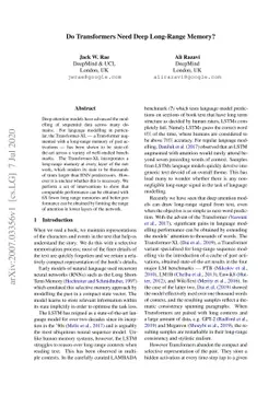 Do Transformers Need Deep Long-Range Memory