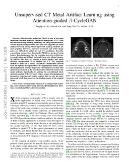 Unsupervised CT Metal Artifact Learning using Attention-guided
  beta-CycleGAN