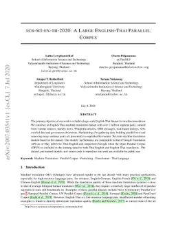 scb-mt-en-th-2020: A Large English-Thai Parallel Corpus