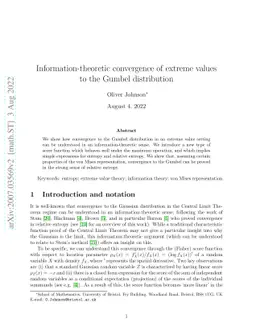 Information-theoretic convergence of extreme values to the Gumbel
  distribution