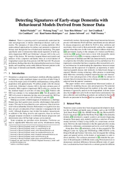 Detecting Signatures of Early-stage Dementia with Behavioural Models
  Derived from Sensor Data