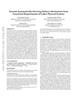 Towards Systematically Deriving Defence Mechanisms from Functional
  Requirements of Cyber-Physical Systems