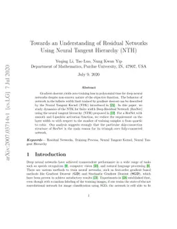 Towards an Understanding of Residual Networks Using Neural Tangent
  Hierarchy (NTH)