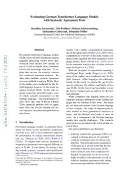 Evaluating German Transformer Language Models with Syntactic Agreement
  Tests