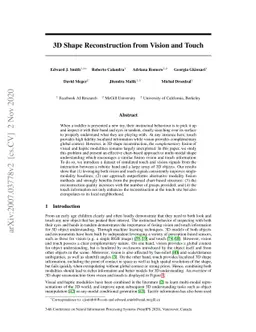 3D Shape Reconstruction from Vision and Touch