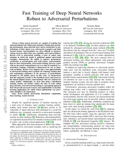 Fast Training of Deep Neural Networks Robust to Adversarial
  Perturbations