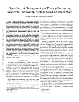 Open-Pub: A Transparent yet Privacy-Preserving Academic Publication
  System based on Blockchain