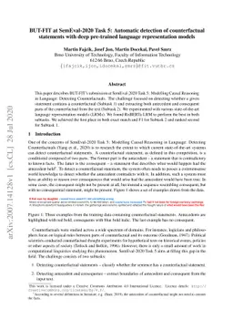 BUT-FIT at SemEval-2020 Task 5: Automatic detection of counterfactual
  statements with deep pre-trained language representation models