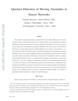 Quickest Detection of Moving Anomalies in Sensor Networks