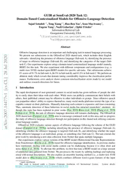 GUIR at SemEval-2020 Task 12: Domain-Tuned Contextualized Models for
  Offensive Language Detection