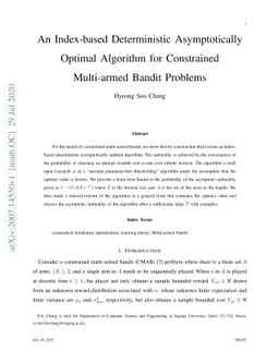 An Index-based Deterministic Asymptotically Optimal Algorithm for
  Constrained Multi-armed Bandit Problems
