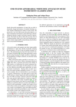 End-to-End Adversarial White Box Attacks on Music Instrument
  Classification