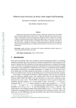 Almost exact recovery in noisy semi-supervised learning