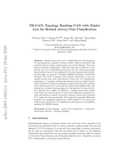 TR-GAN: Topology Ranking GAN with Triplet Loss for Retinal Artery/Vein
  Classification