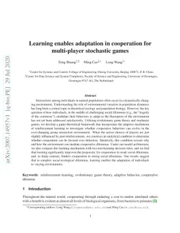 Learning enables adaptation in cooperation for multi-player stochastic
  games
