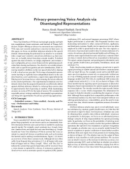Privacy-preserving Voice Analysis via Disentangled Representations