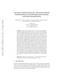 Leverage Unlabeled Data for Abstractive Speech Summarization with
  Self-Supervised Learning and Back-Summarization