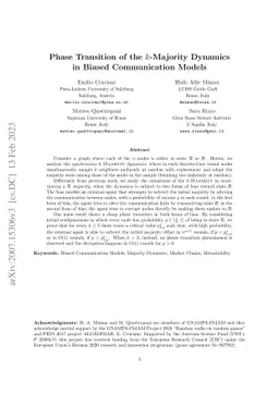 Phase Transition of the k-Majority Dynamics in Biased Communication
  Models