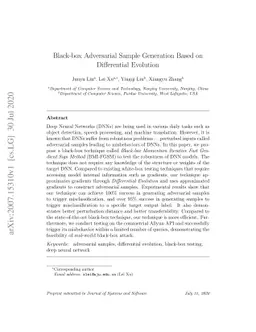 Black-box Adversarial Sample Generation Based on Differential Evolution
