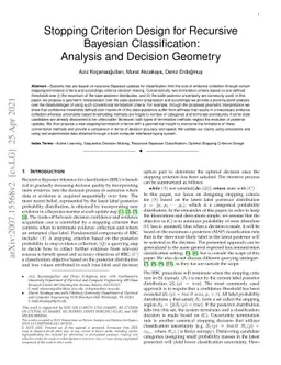 Stopping Criterion Design for Recursive Bayesian Classification:
  Analysis and Decision Geometry