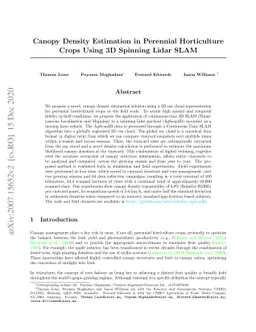 Canopy Density Estimation in Perennial Horticulture Crops Using 3D
  Spinning Lidar SLAM