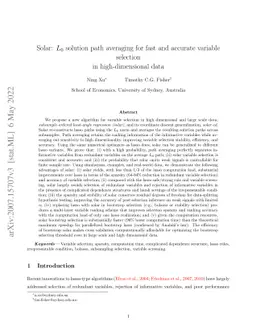 Solar: $L_0$ solution path averaging for fast and accurate variable
  selection in high-dimensional data