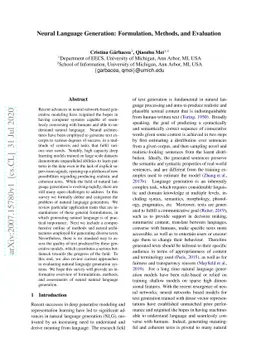 Neural Language Generation: Formulation, Methods, and Evaluation