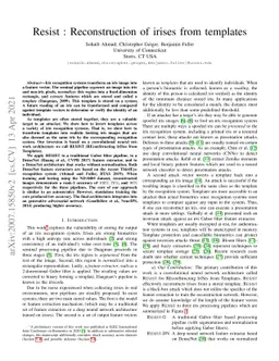 Resist : Reconstruction of irises from templates