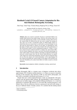 Residual-CycleGAN based Camera Adaptation for Robust Diabetic
  Retinopathy Screening