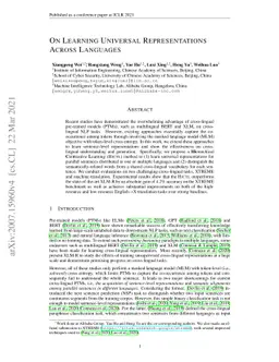 On Learning Universal Representations Across Languages