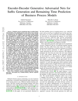 Encoder-Decoder Generative Adversarial Nets for Suffix Generation and
  Remaining Time Prediction of Business Process Models
