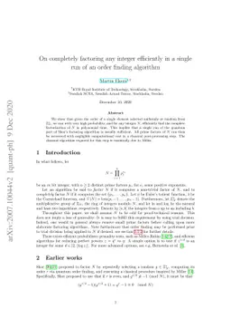 On completely factoring any integer efficiently in a single run of an
  order finding algorithm