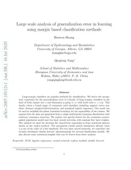 Large scale analysis of generalization error in learning using margin
  based classification methods