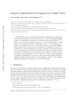 Quantum algorithms for escaping from saddle points