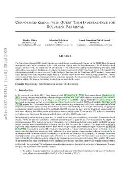 Conformer-Kernel with Query Term Independence for Document Retrieval