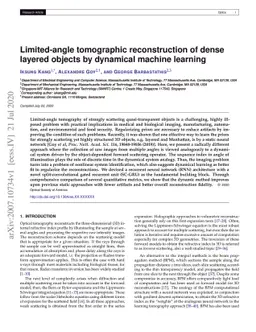 Limited-angle tomographic reconstruction of dense layered objects by
  dynamical machine learning