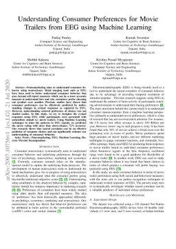 Understanding Consumer Preferences for Movie Trailers from EEG using
  Machine Learning