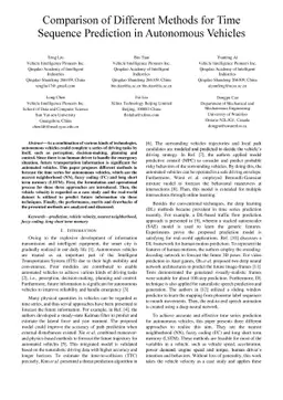 Comparison of Different Methods for Time Sequence Prediction in
  Autonomous Vehicles