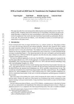 IITK at SemEval-2020 Task 10: Transformers for Emphasis Selection