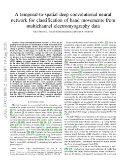A temporal-to-spatial deep convolutional neural network for
  classification of hand movements from multichannel electromyography data