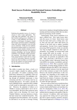 Book Success Prediction with Pretrained Sentence Embeddings and
  Readability Scores
