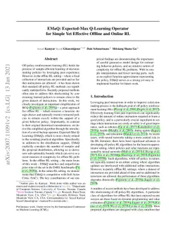 EMaQ: Expected-Max Q-Learning Operator for Simple Yet Effective Offline
  and Online RL