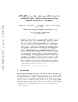 MI^2GAN: Generative Adversarial Network for Medical Image Domain
  Adaptation using Mutual Information Constraint