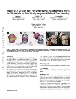 Romeo: A Design Tool for Embedding Transformable Parts in 3D Models to
  Robotically Augment Default Functionalities