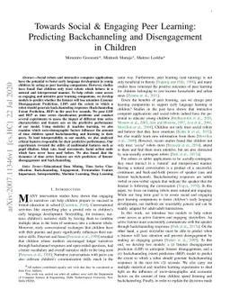 Towards Social & Engaging Peer Learning: Predicting Backchanneling and
  Disengagement in Children