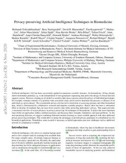 Privacy-preserving Artificial Intelligence Techniques in Biomedicine